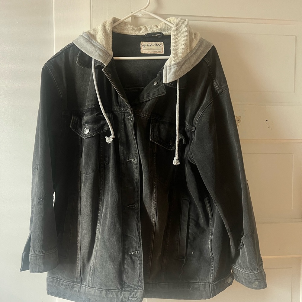 We the free distressed hooded denim jacket